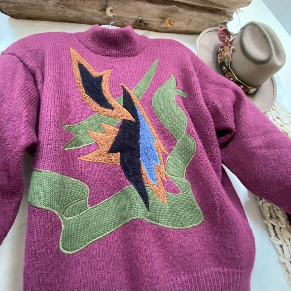 Purple Rare Appliqué retro vintage wool blend sweater - Picture 6 of 10